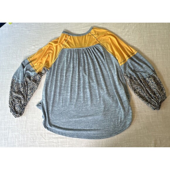 HAILEY & CO Mixed Fabric Balloon Sleeve Oversized Large Boho Summery Floral Top - Picture 10 of 12